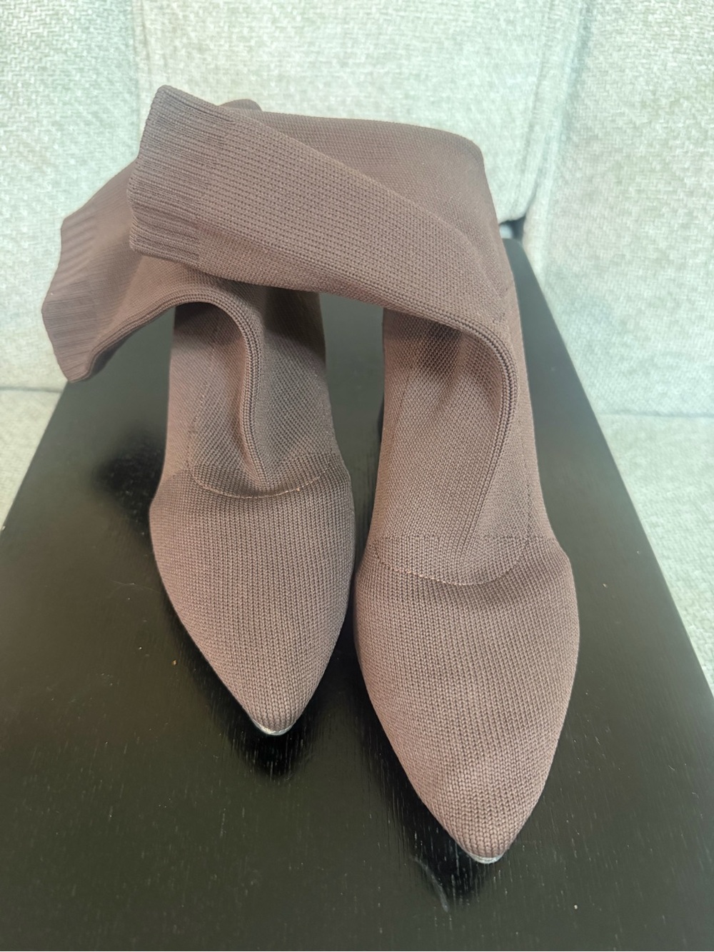 Brown Knit Pointed-Toe Sock Boots - Brand Unspecified
